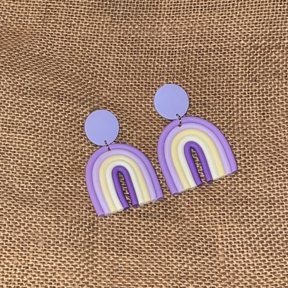 Clay Boho Clay Purple yellow Rainbow earrings New Y2k 90s - Picture 3 of 6